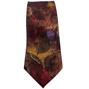 Vtg Oscar De La Renta Studio Abstract Burgundy Multicolor Polyester Silk Tie USA